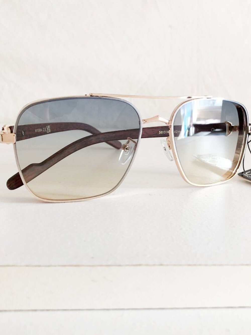 Gold Square Aviator Sunglasses Gray Tan Ombre Lens
